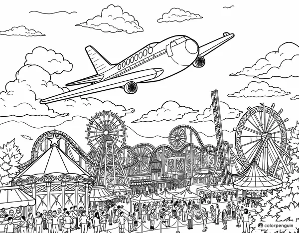 Airplane Over Amusement Park