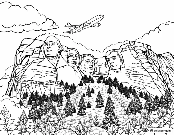 Airplane Soaring Over Mount Rushmore