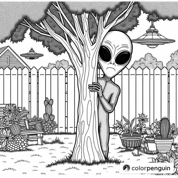 Alien Peeking from Behind a Tree