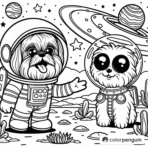 Happy Shih Tzu Astronaut Meets Friendly Alien