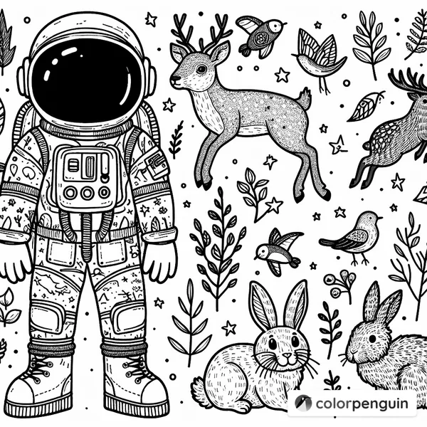 An Astronaut with Forest Animals