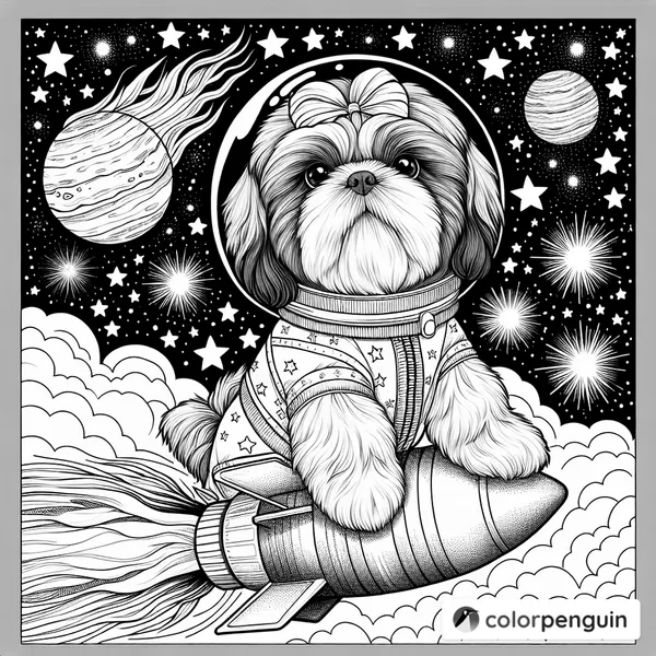 Happy Shih Tzu Astronaut on a Comet