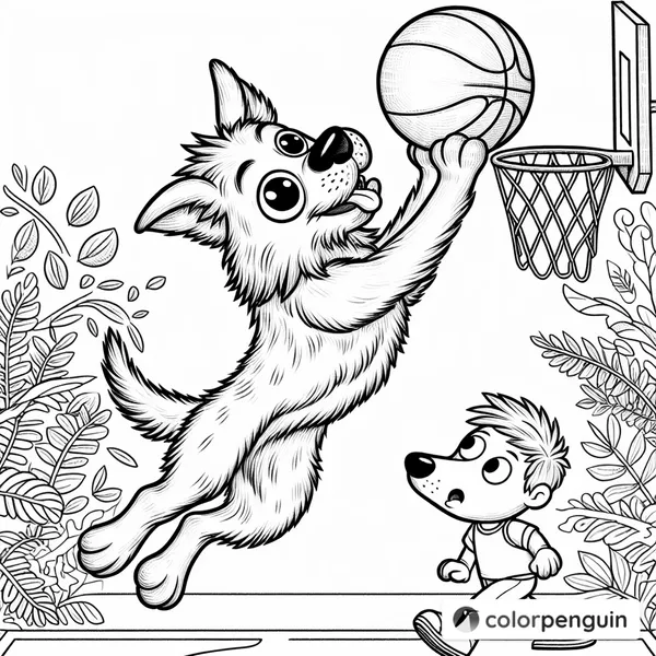 Dog Dunking a Basketball