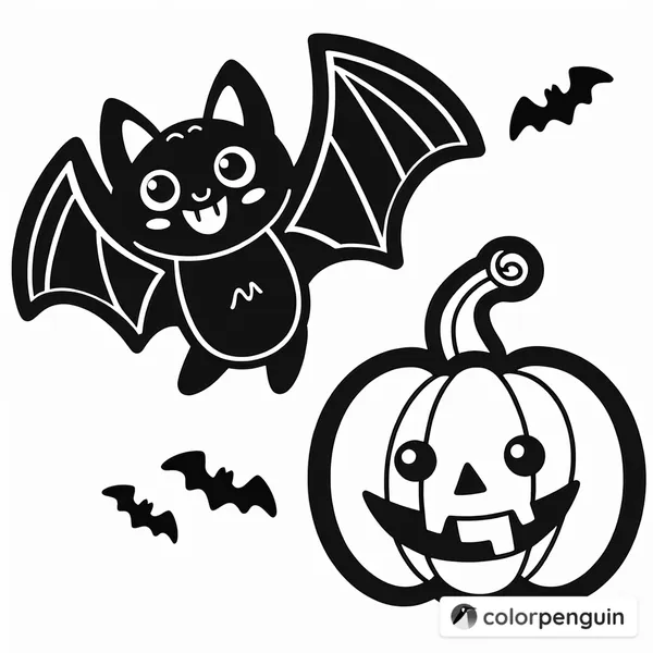 Cheerful Bat and Jack O' Lantern