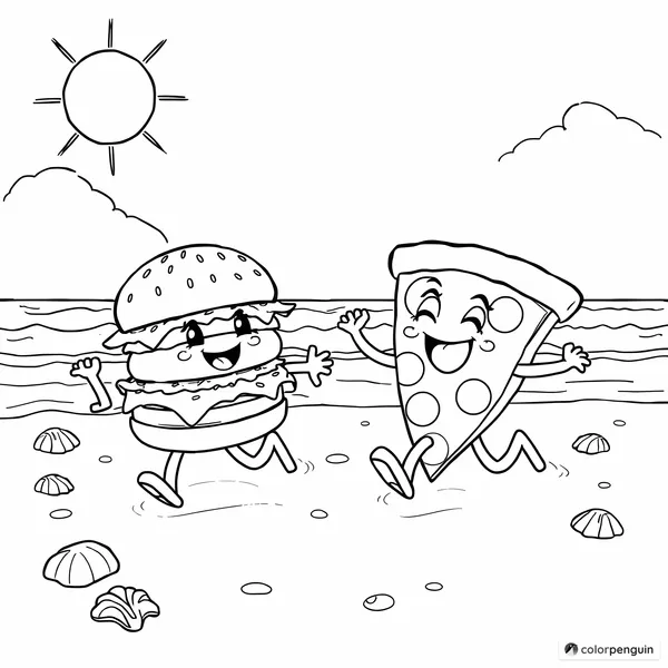 Hamburger and Pizza's Beach Adventure