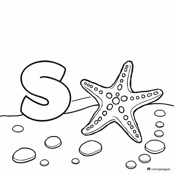 Letter S and a Starfish on the Beach