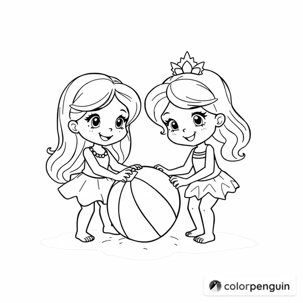 Two Cute Little Princesses Playing with a Beach Ball