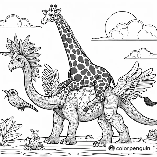 Dinosaur Giraffe Riding a Bird