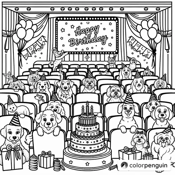 Dogs Birthday Party at the Movie Theatre