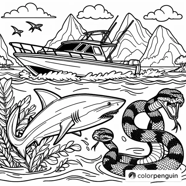 Shark with Pit Vipers on a Motorboat