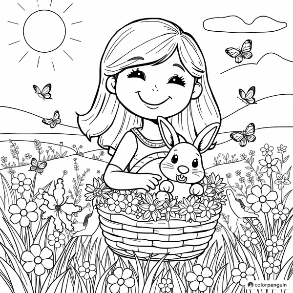 A Girl with Her Bunny in a Basket