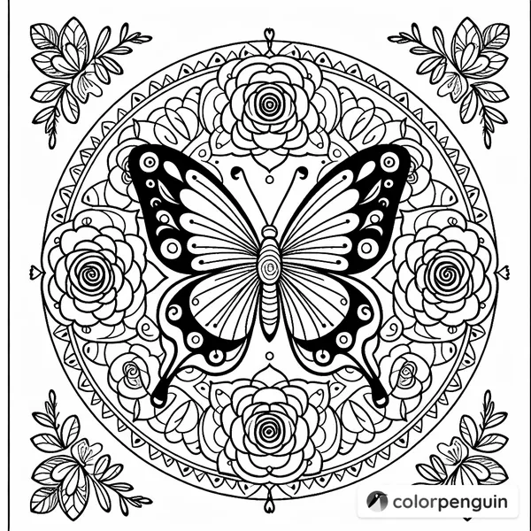 Butterfly Mandala with Roses