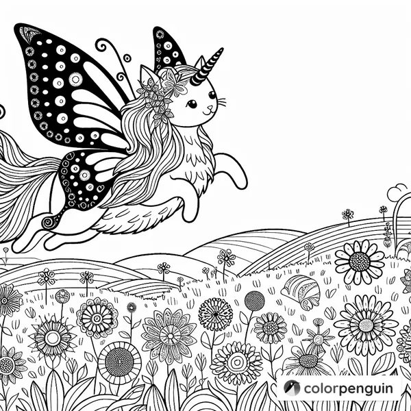 Flying Cat Unicorn with Butterfly Wings