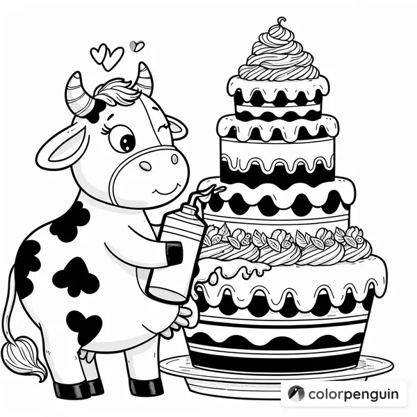 A Cow Frosting a Cake