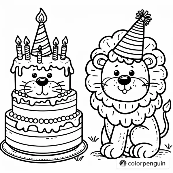 A Lion Celebrating with Cake