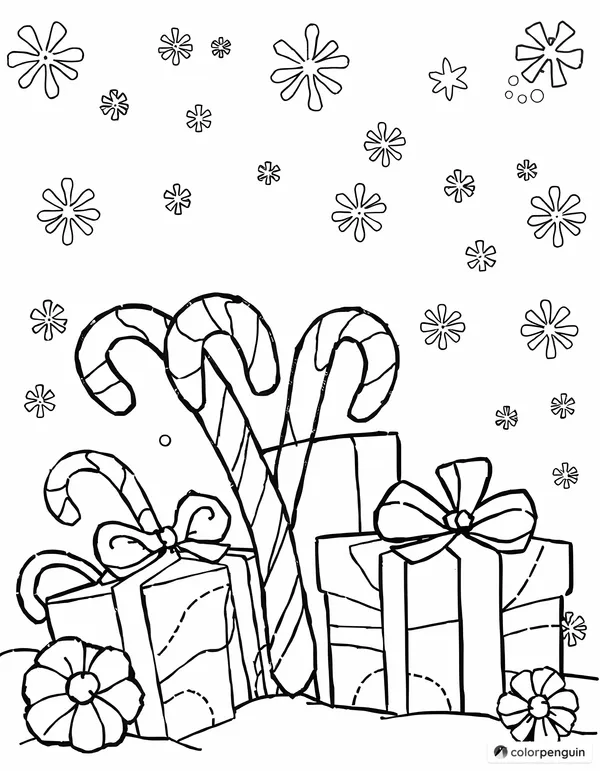 Candy Cane Collage with Presents and Snowflakes