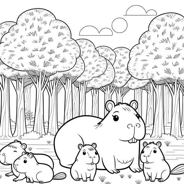 Cute Capybara Family