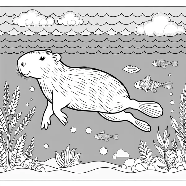 Diving Capybara in the Ocean