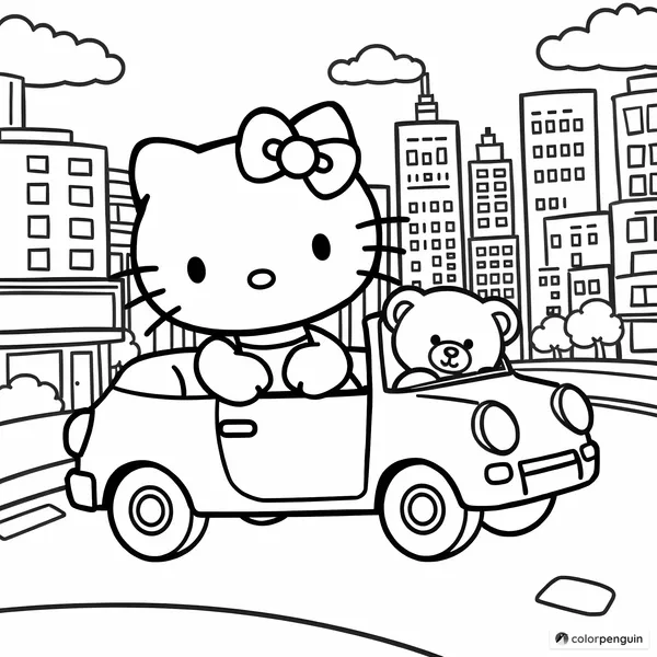 Hello Kitty Driving in the City