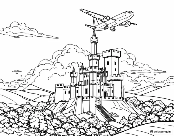 Airplane Over Medieval Castle