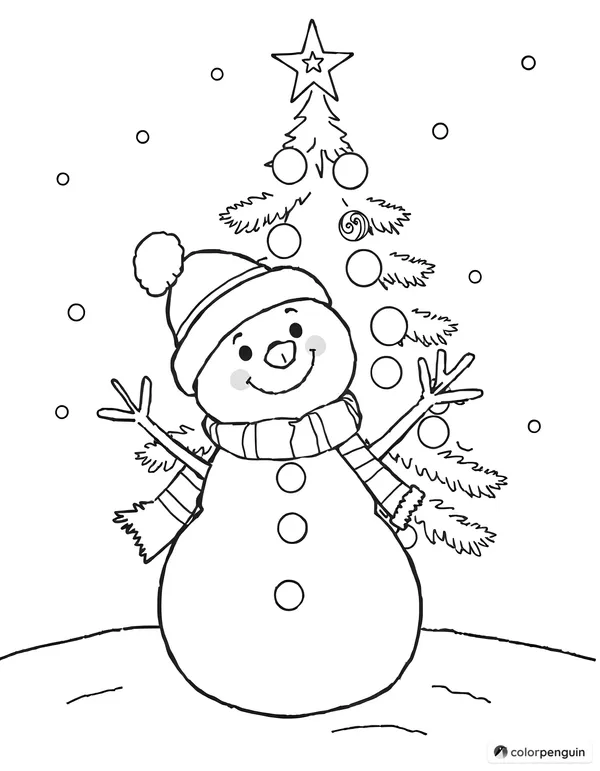 Cute Snowman Decorating Christmas Tree 