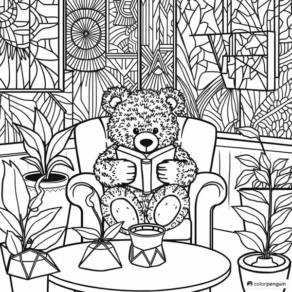 Teddy Bear Reading in the Coffee Shop