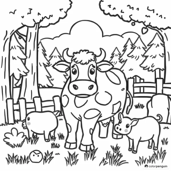 Farm Friends: Cow and Pig in the Woods