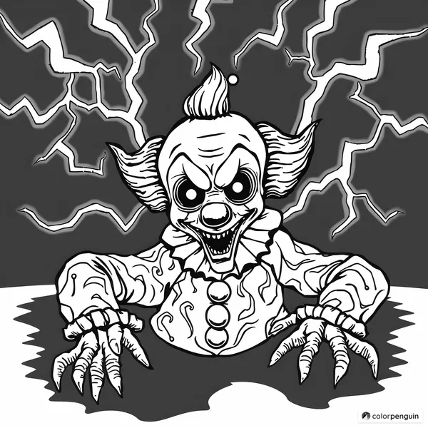 Creepy Clown Under Stormy Skies