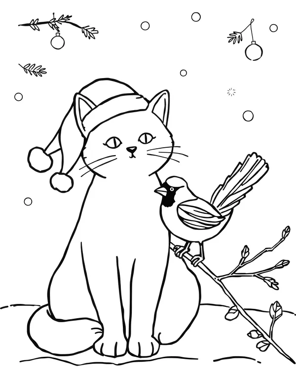 Christmas Cat and Cardinal