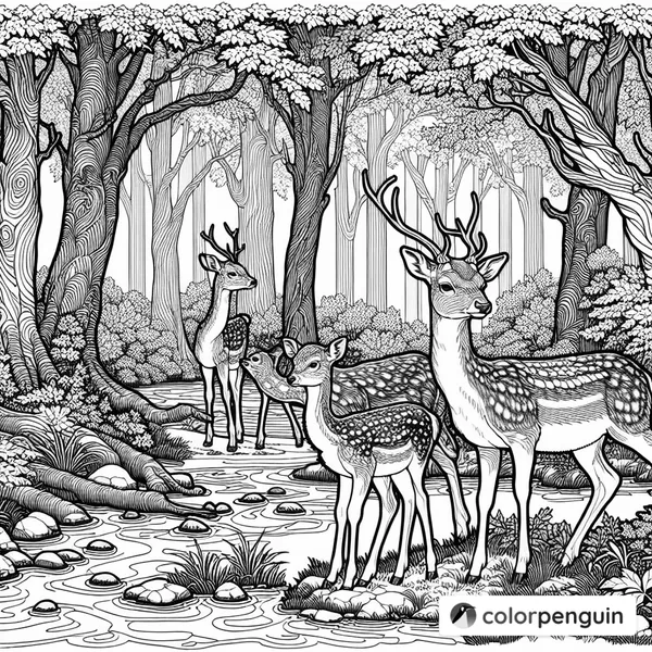 Deer Family in the Forest