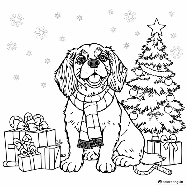 King Charles Cavalier Dog Celebrating Christmas