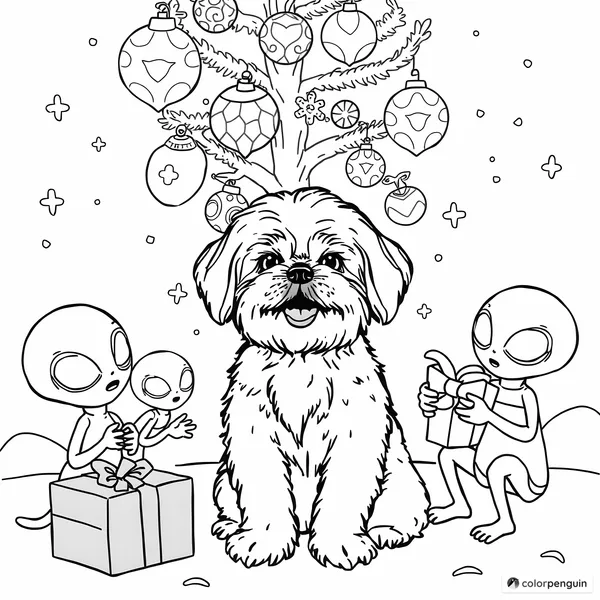 Shih Tzu Dog Celebrating Christmas on an Alien Planet