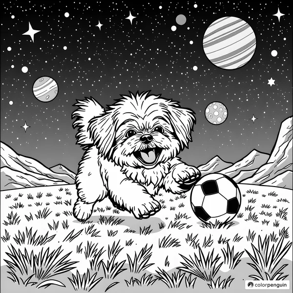 Shih Tzu Dog Playing Soccer on a Starry Planet