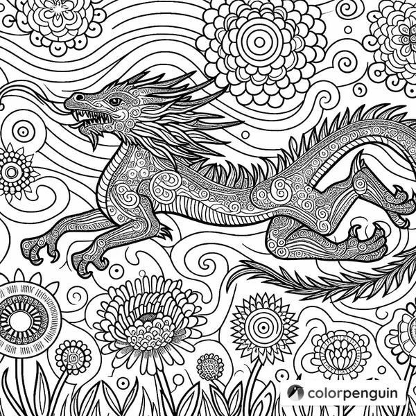 Psychedelic Dragon in a Flower Field