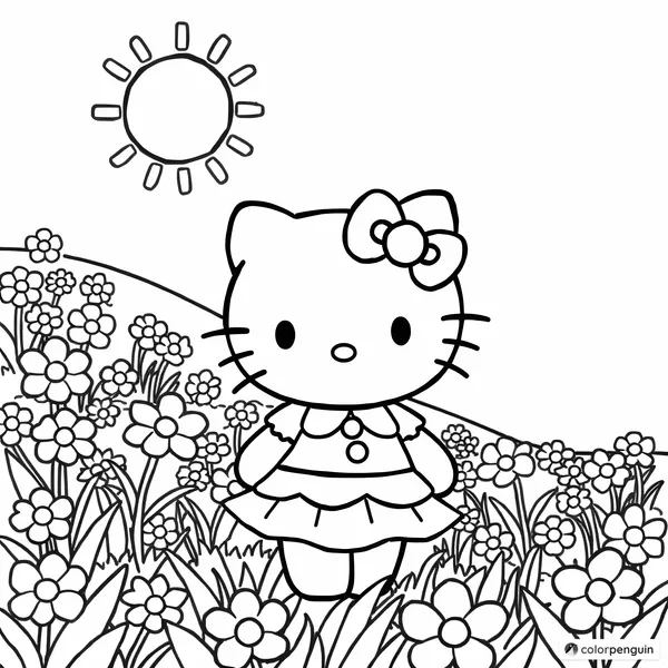 Hello Kitty in a Field of Flowers