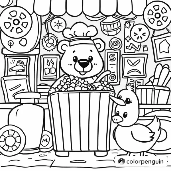 Cute Bear and Duck at the Movie Theater Store