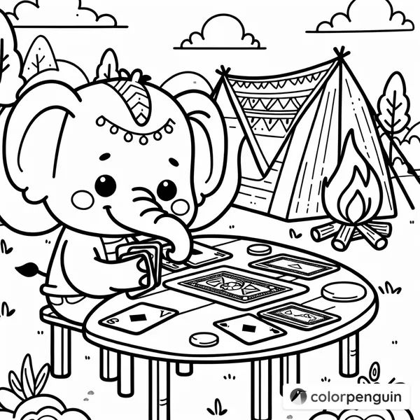 Elephant Playing Cards at Camp