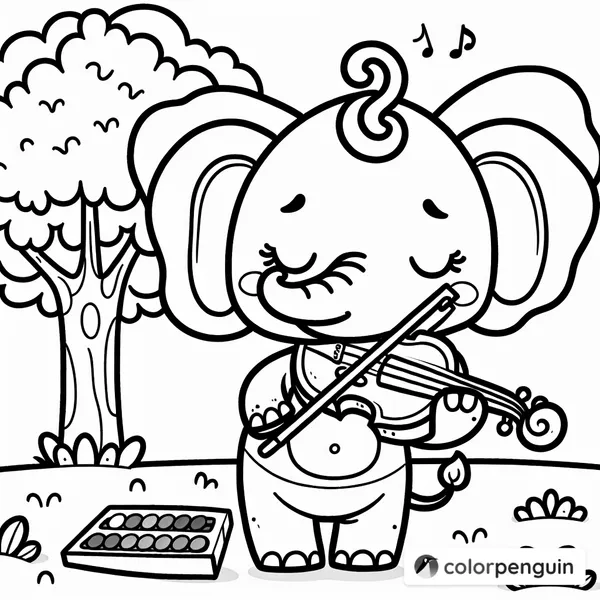 Elephant Playing Violin Under the Tree