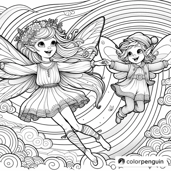 Anime Fairy and Elf Girl in the Sky