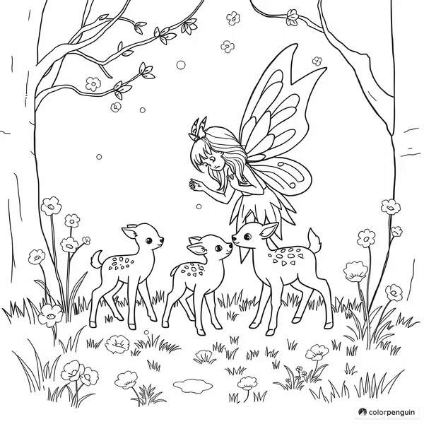 Enchanted Fairy with Young Fawns