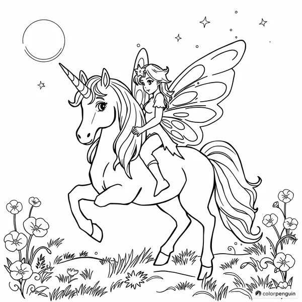 Fairy Riding a Beautiful Unicorn