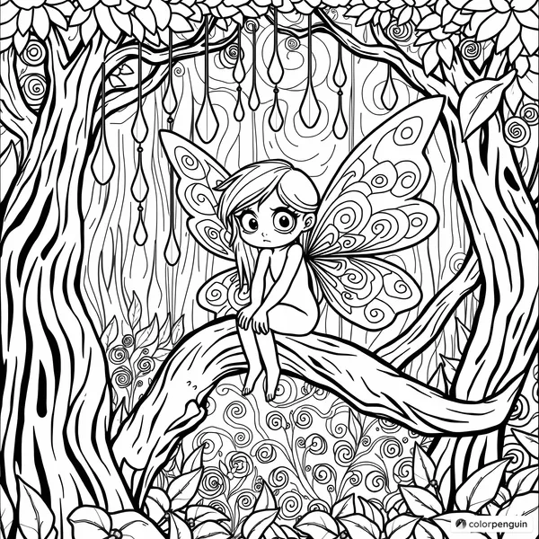 Sad Fairy in the Rainy Forest