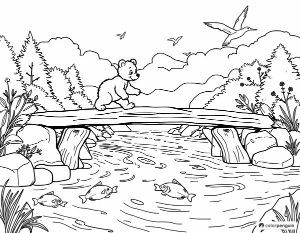 Bear Cub on a Wooden Bridge