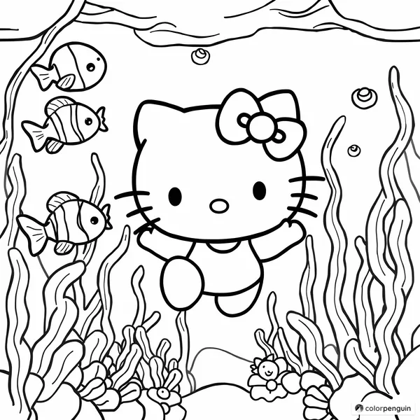 Hello Kitty Swimming with Fish