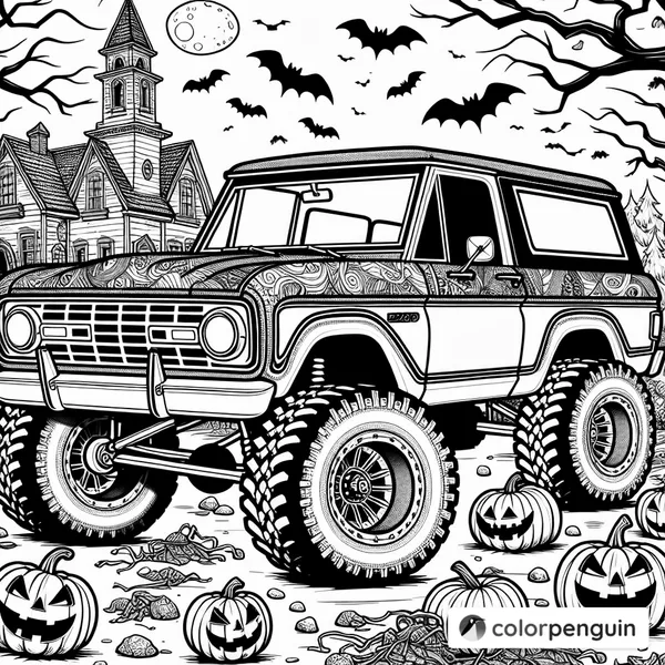 Ford Bronco in a Spooky Halloween Scene