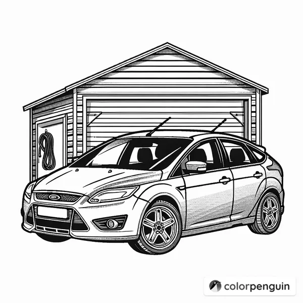 Ford Focus Hatchback in Front of a Garage