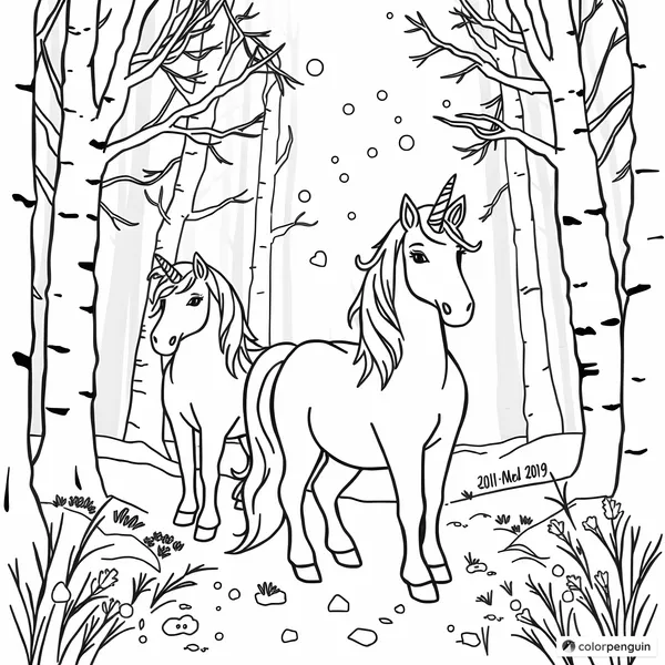 Unicorns in a Snowy Forest