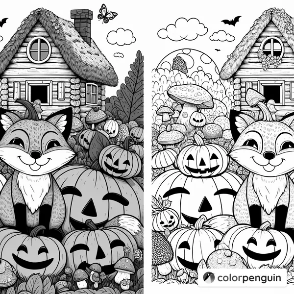 Cozy Fox and Halloween Pumpkins