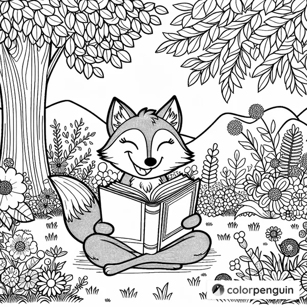 Happy Fox Reading in the Garden