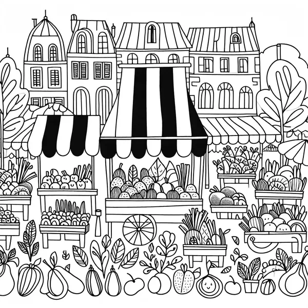 French Market Coloring Sheet